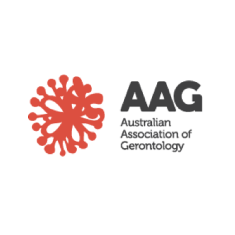 Logo of the Australian Association of Gerontology (AAG) featuring a red stylized tree or coral design and the organization's name.