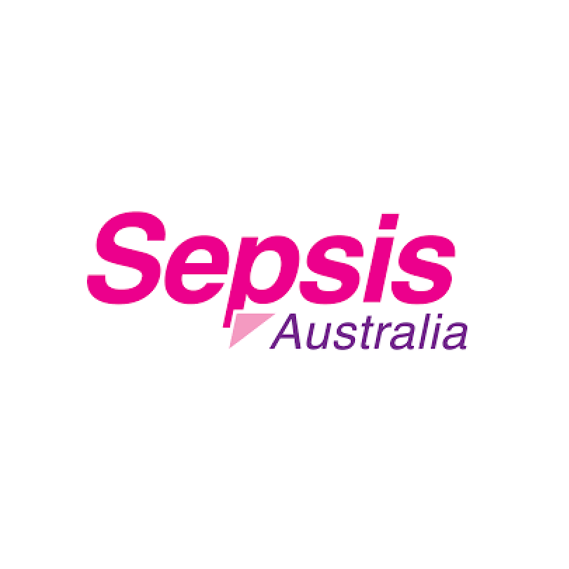 Sepsis Australia logo with pink and purple text on a white circular background.