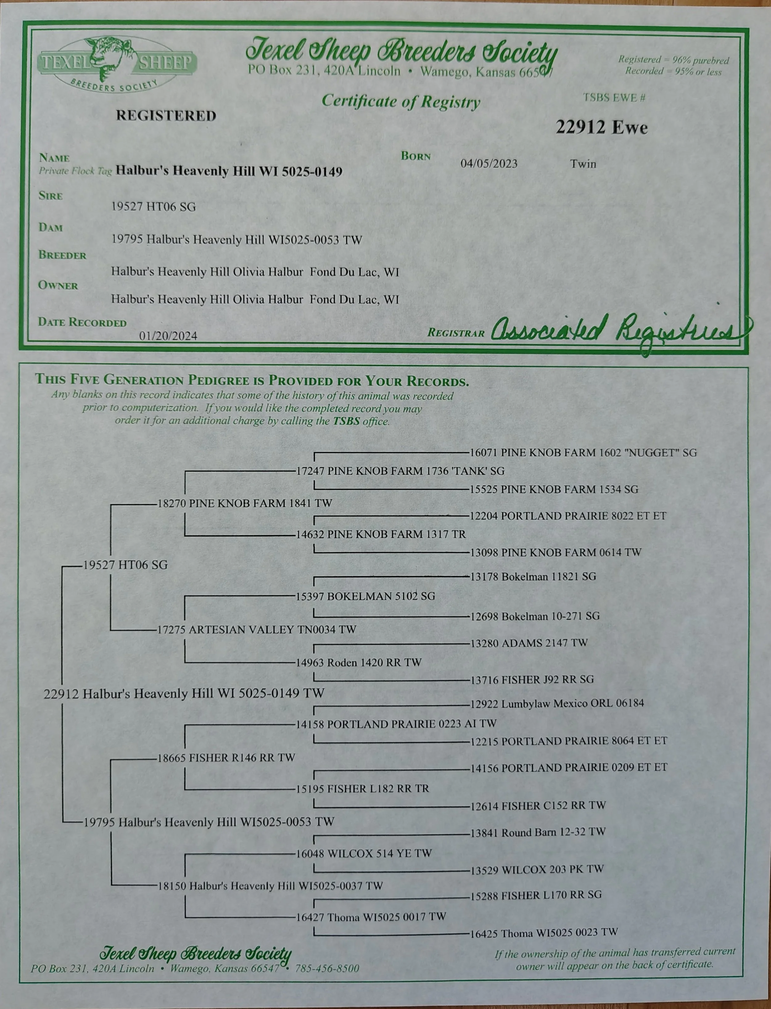Texel Registration Certificate