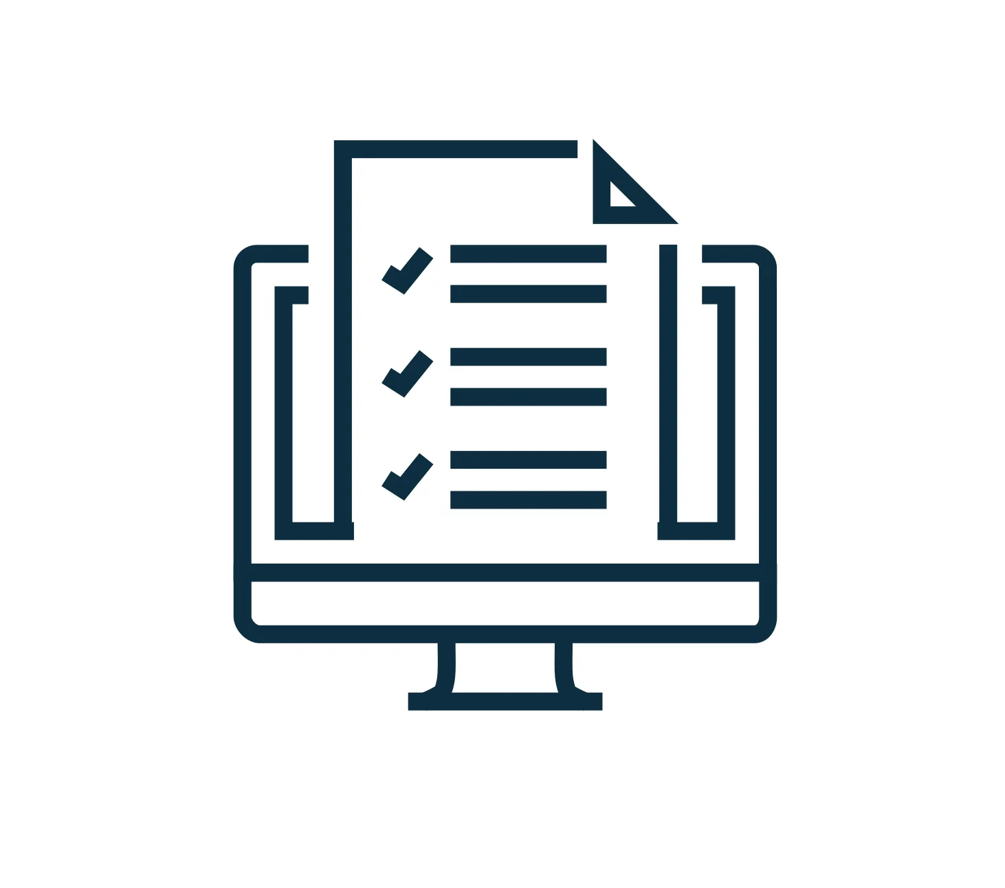 Icon representing asset data enablement showing a digital checklist on a monitor, symbolising structured data capture, verification, and traceable as-built records for construction handover