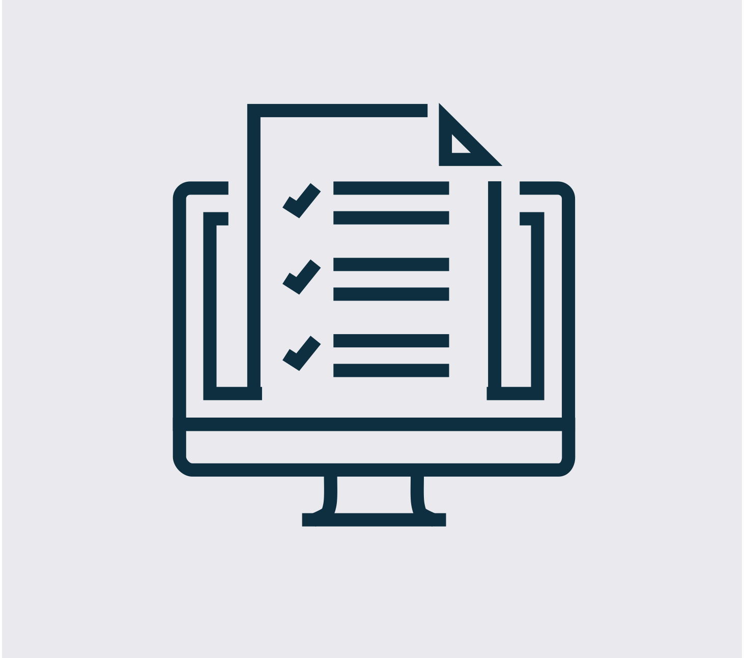Icon representing asset data enablement showing a digital checklist on a monitor, symbolising structured data capture, verification, and traceable as-built records for construction handover