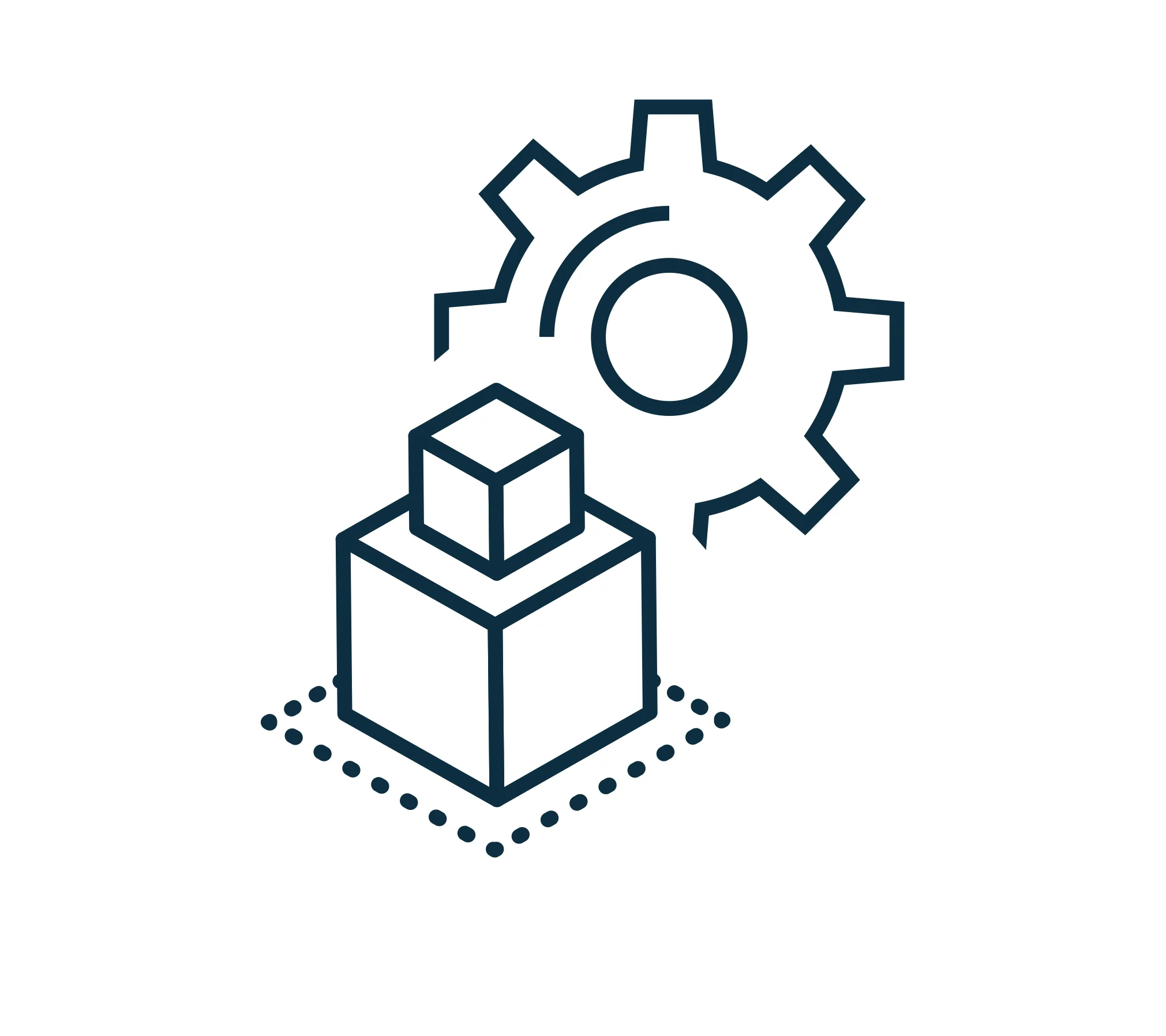 Icon representing MMC configuration enablement showing modular building blocks and a gear, symbolising prefab system setup and constraint-based design rules for modern methods of construction