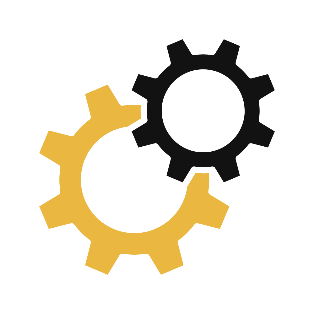 Two gears meshing together to represent the fine-tuning of lighting and expression coaching used to trigger trust in professional business portraits.