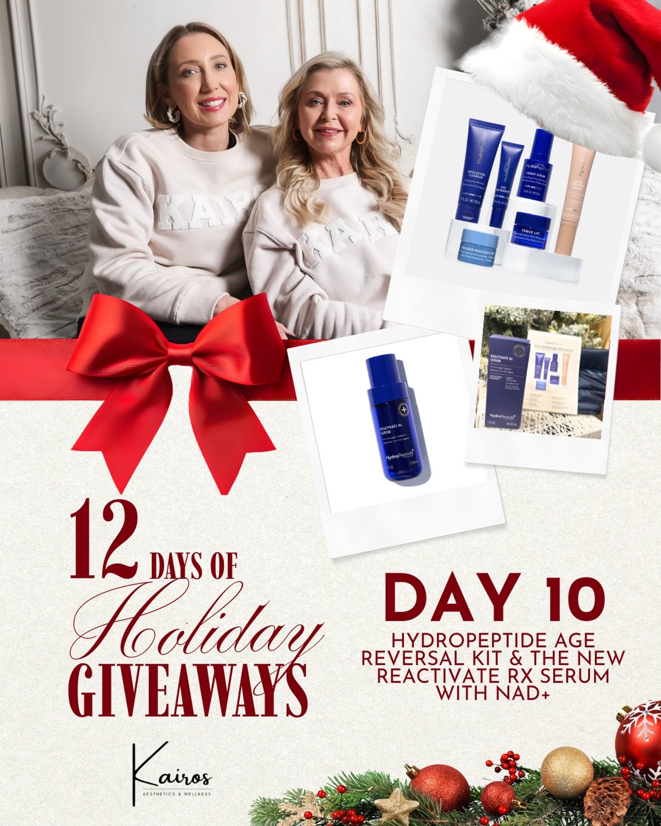 ✨DAY 10 OF THE 12 DAYS OF HOLIDAY GIVEAWAYS✨

We&rsquo;re so excited about this one 🎄✨
One lucky winner will receive the HydroPeptide Age Reversal Kit PLUS the NEW ReActivate Rx Serum featuring NAD+ &mdash; and yes, this is a big deal.

💙 Why NAD+ 