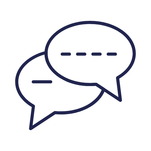 Two overlapping speech bubbles with dashed lines representing conversation or chat.