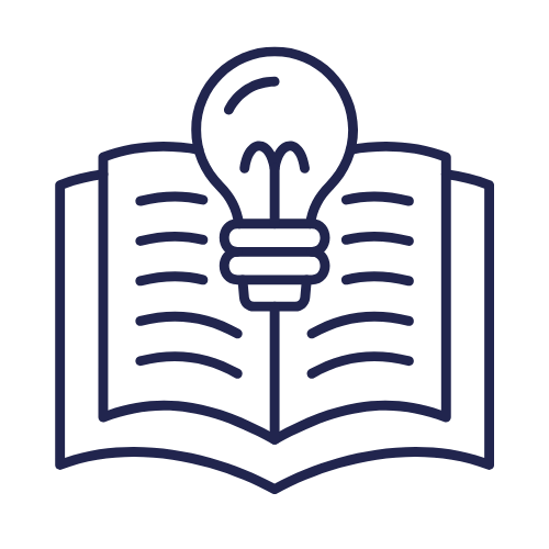 Icon of a book with a light bulb above it.