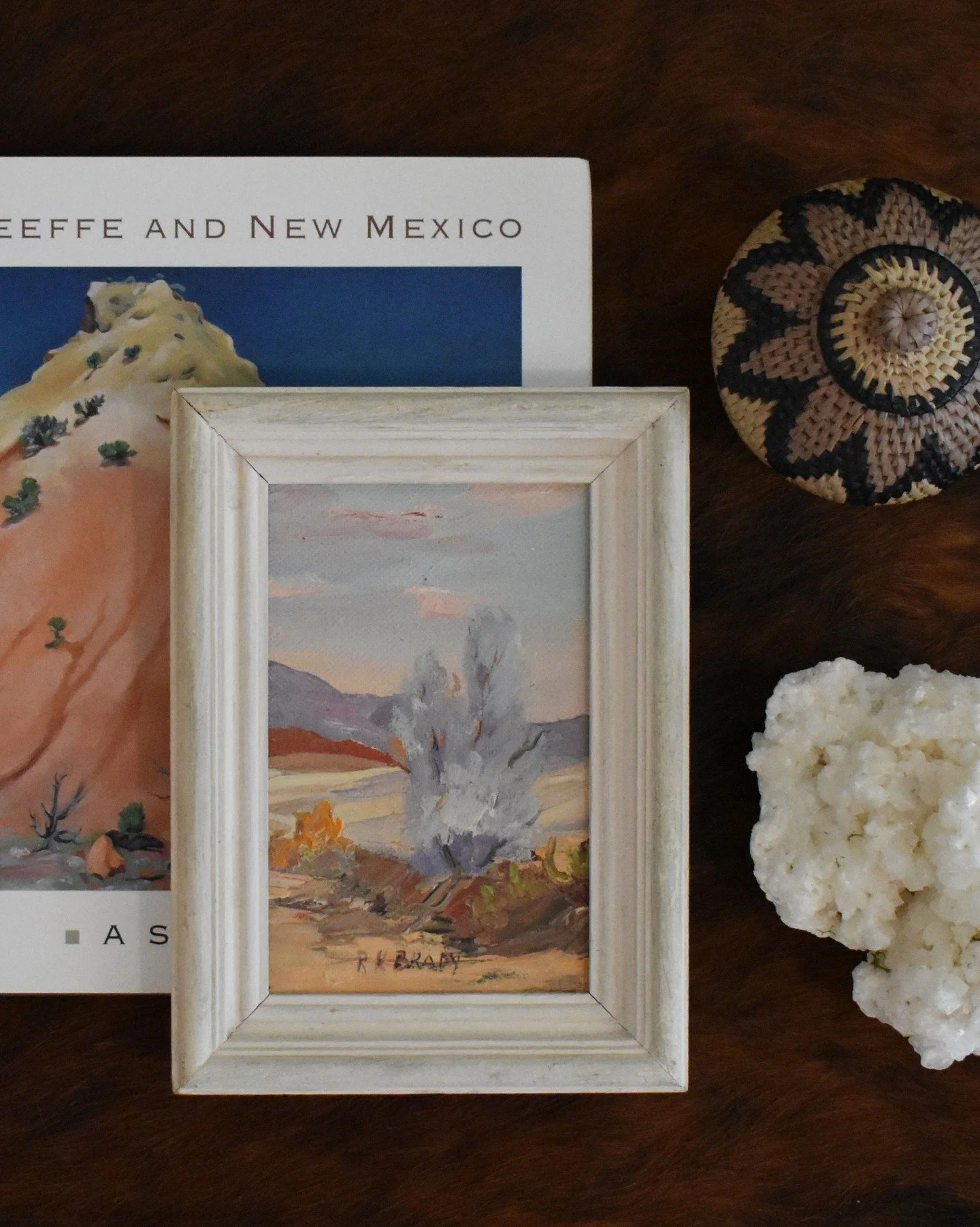 The smoke tree is a Western icon&mdash;delicate, fleeting, 
beautiful. This small landscape captures it perfectly. 

Smoke Tree in Spring
Signed: R. K. Brady
Oil on board 5.5 W x 7.5 H
$150