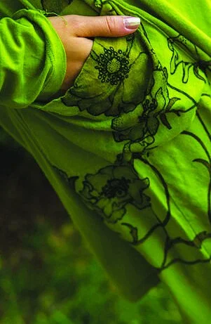 Detail on dyed Hoody Dress with botanical print.jpg