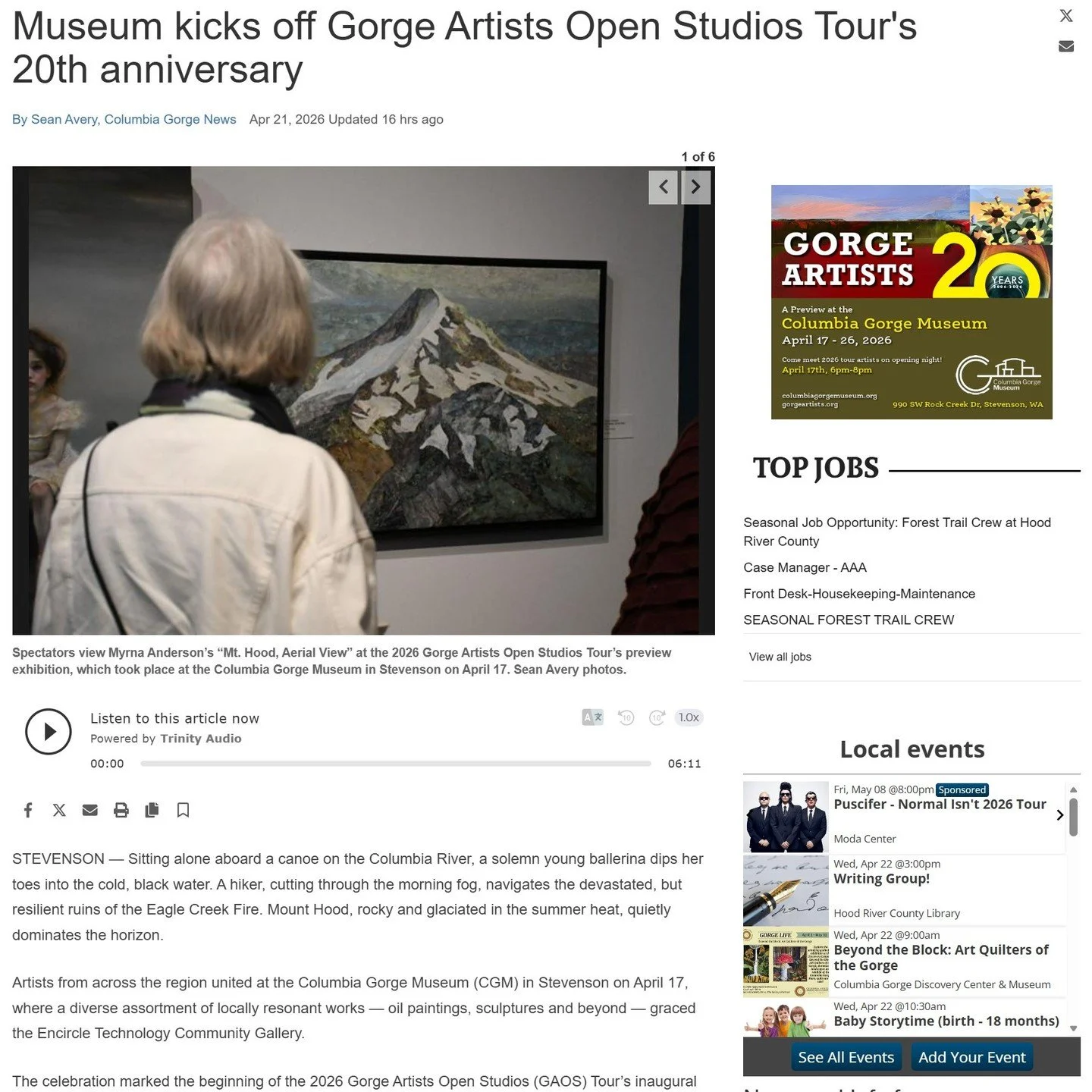 We are absolutely over the moon! The Columbia Gorge News recently featured a wonderful article highlighting the kickoff of our 2026 season. This celebration marked the beginning of the Gorge Artists Open Studios (GAOS) Tour&rsquo;s inaugural preview 