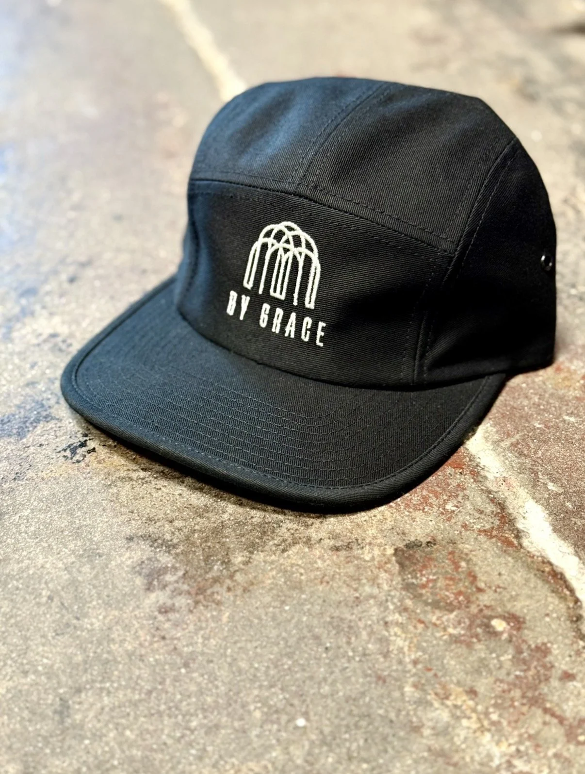 Black Five Panel Hat | White Logo