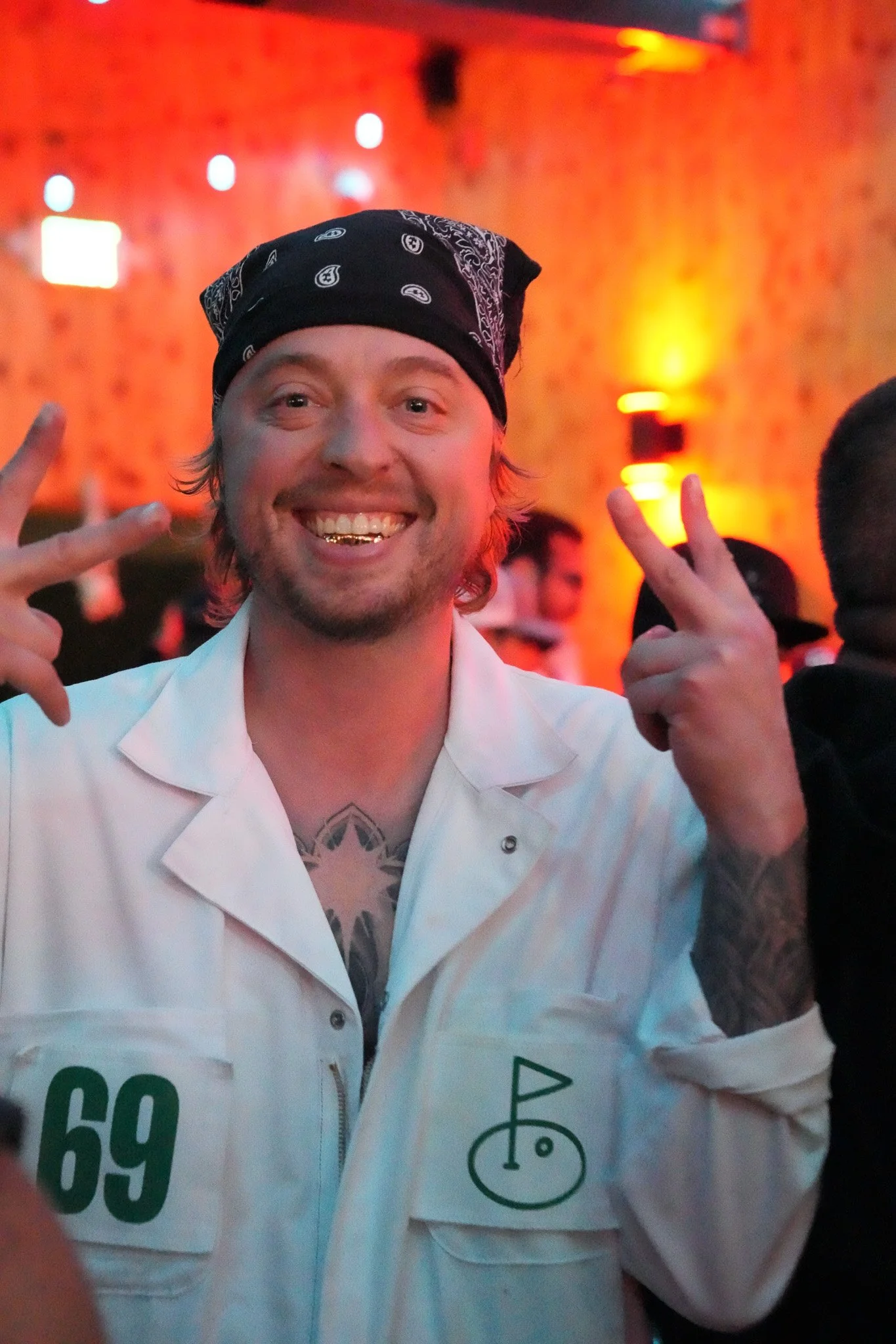 Man dressed as a golf caddy on Halloween