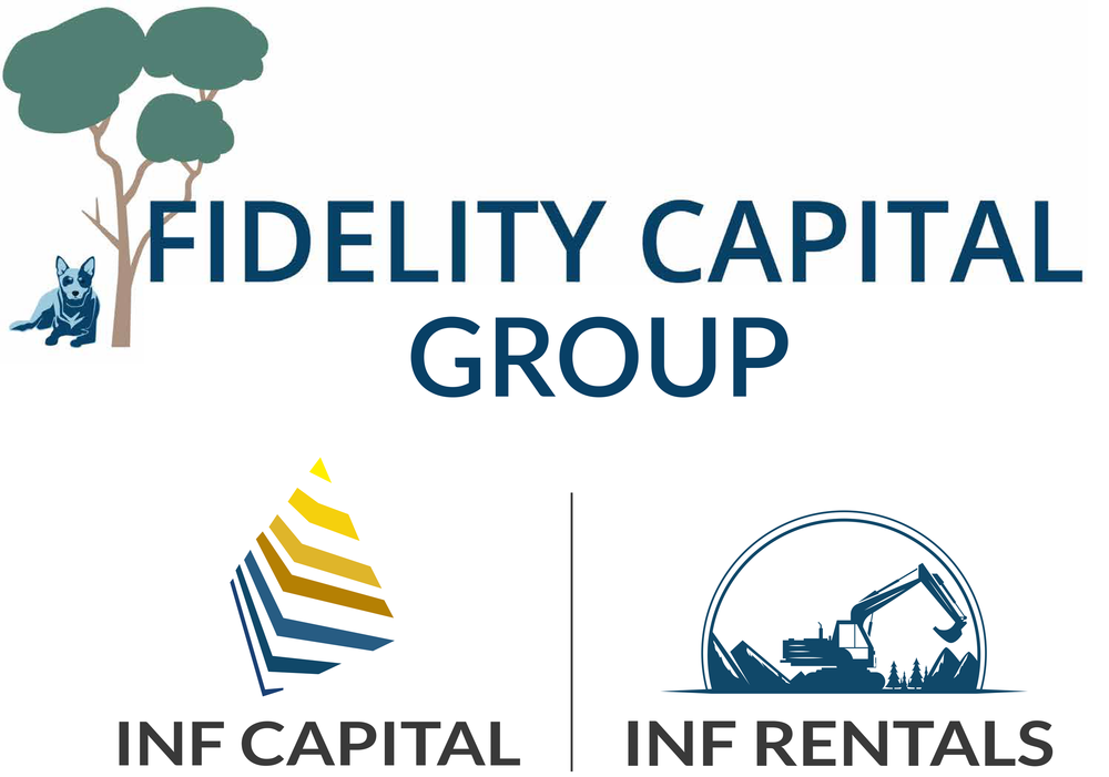Logo for Fidelity Capital Group featuring a tree and a dog, with additional logos for INF Capital and INF Rentals.