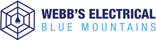 Webb's Electrical Blue Mountains logo with a geometric cube design and text.
