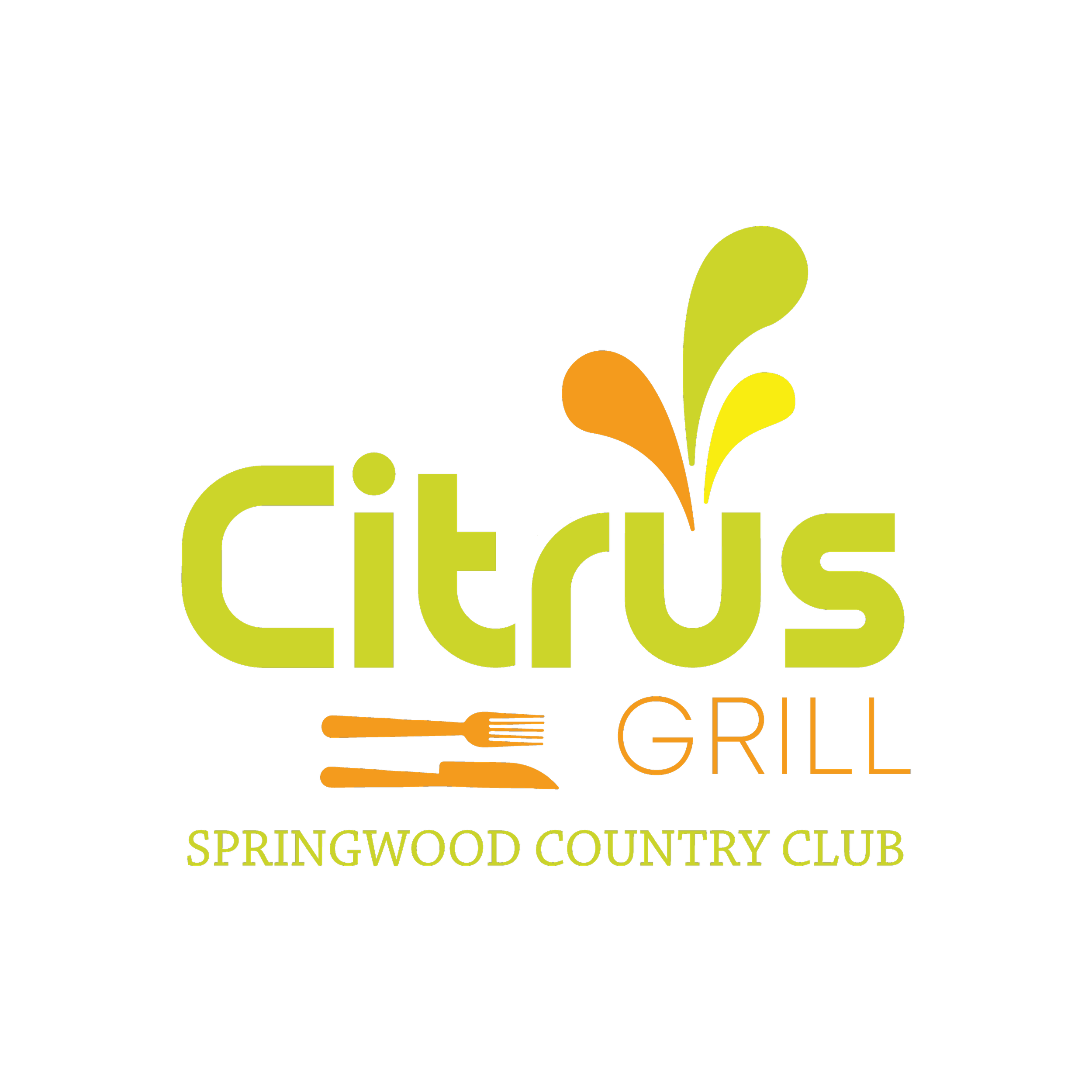 Logo for Citrus Grill, Springwood Country Club, with stylized citrus fruit and vegetables, and cutlery symbols.