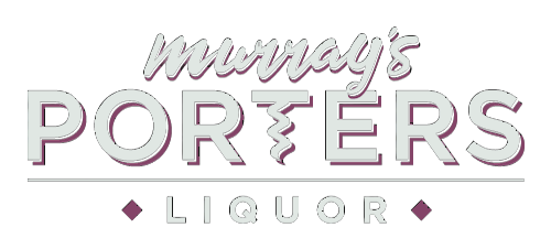 Logo for Murray's Porters Liquor with purple and white text on black background.