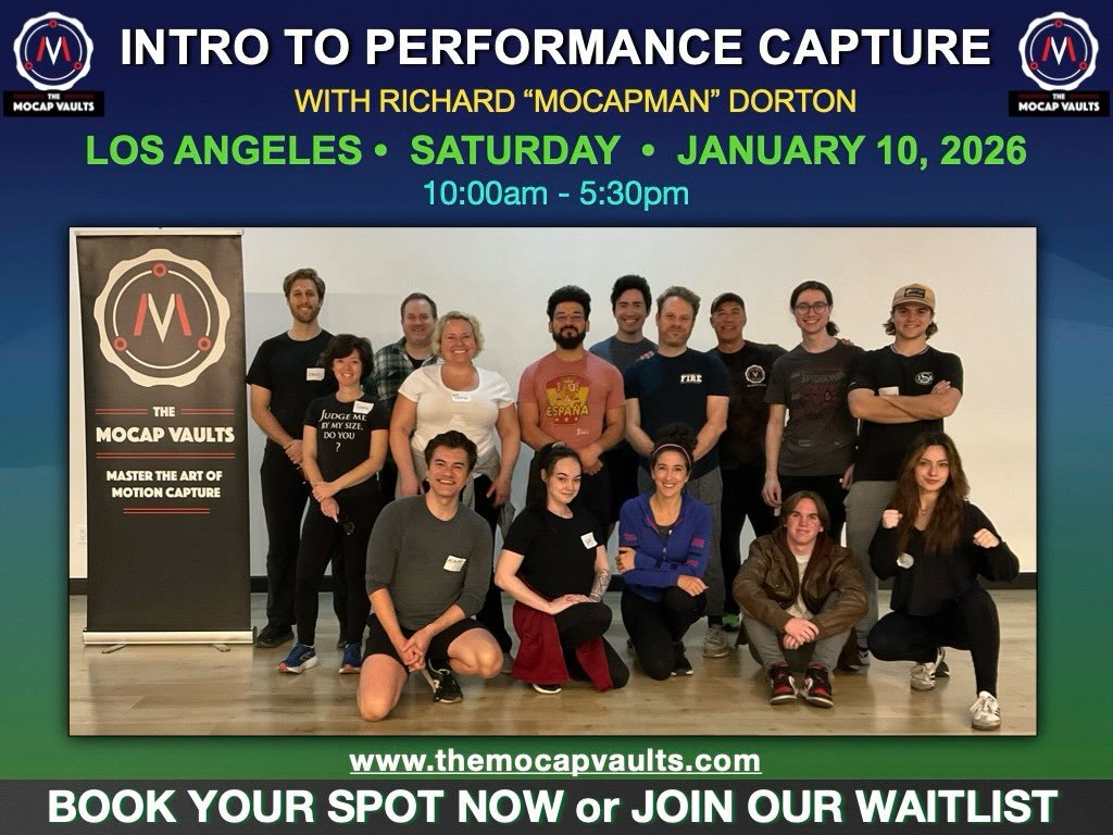 Just Announced - INTRO TO PERFORMANCE CAPTURE in LOS ANGELES with RICHARD DORTON @richarddorton on: 
Saturday January 10th 2026

A physical day of exercises, play and exploration as well as some theory on the technology and methodology of how motion 