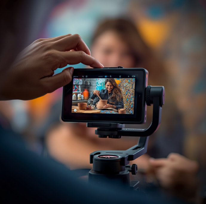 A professional camera screen capturing a vertical short-form video of a Central Coast artisan for Instagram Reels and TikTok content creation.