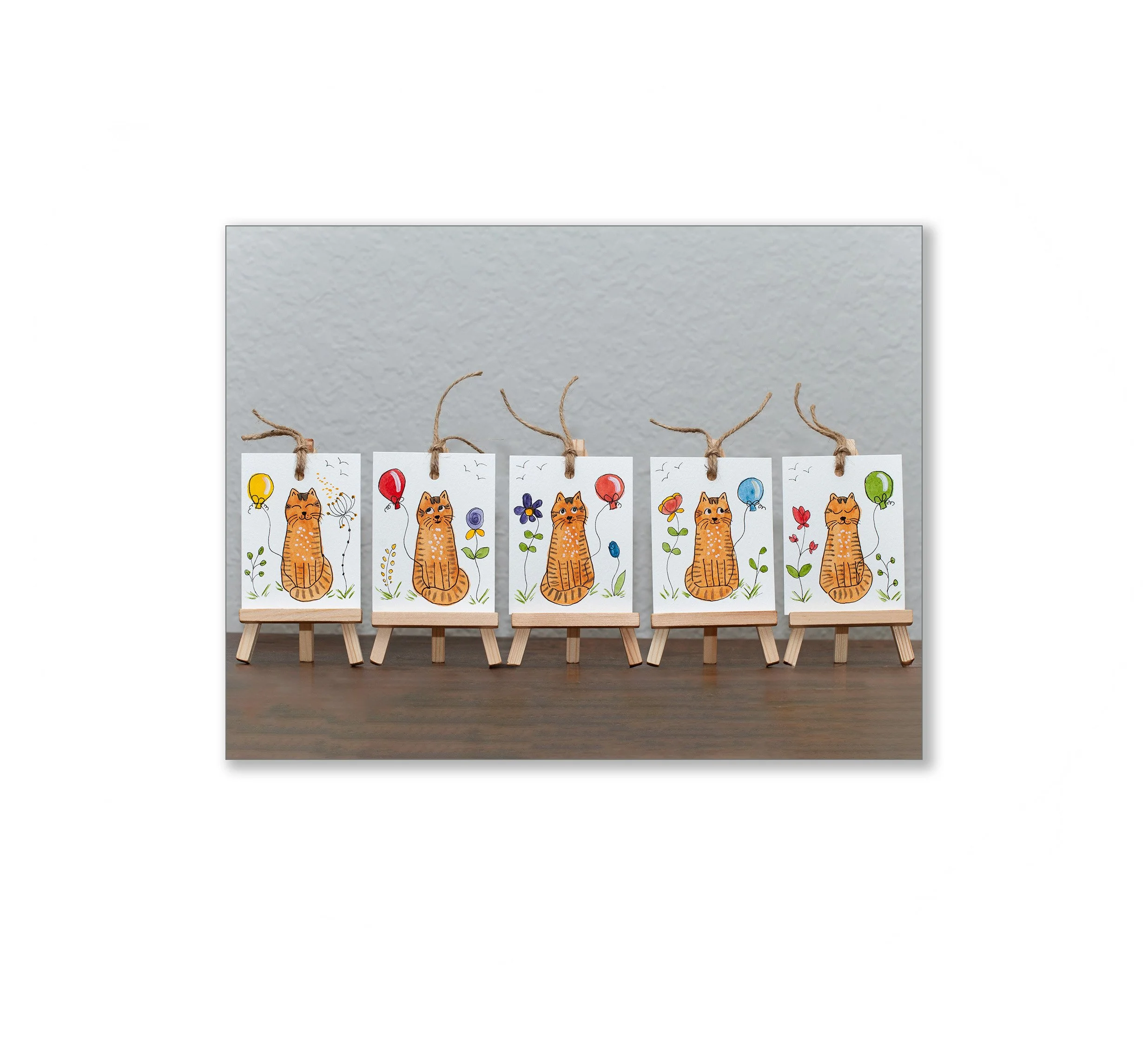 Whimsical Tabby and Balloon Watercolor Gift Tags