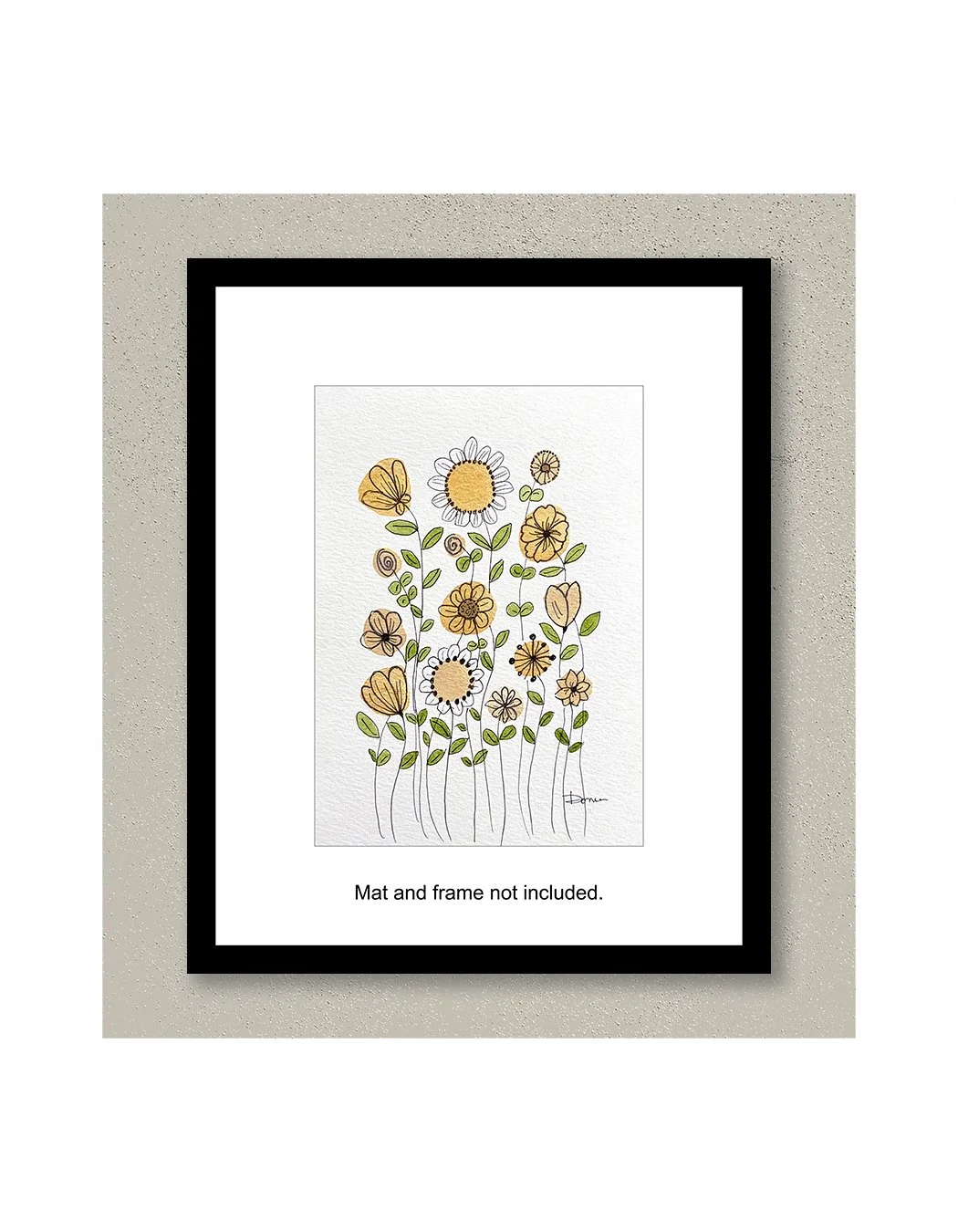 Luna Whimsical Watercolor of Gold Flowers Framed