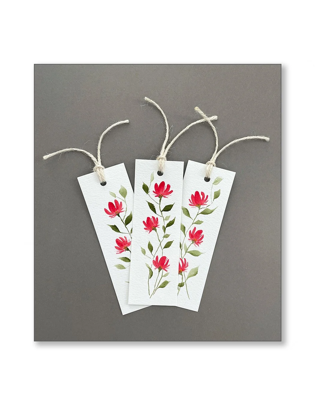 Red Floral Watercolor Bookmark Set