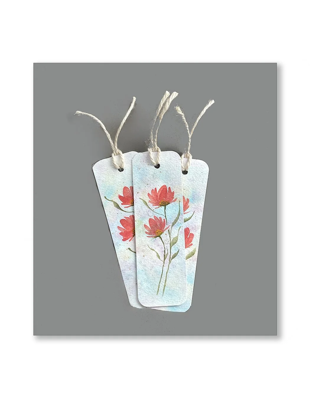 Coral Flower Watercolor Bookmark Set