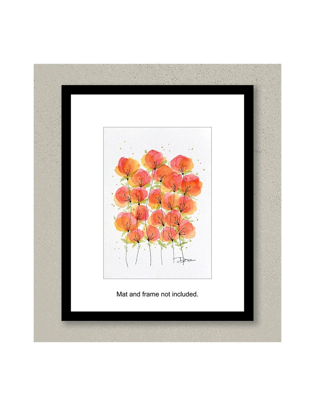 Tangerine Floral Watercolor Painting Framed