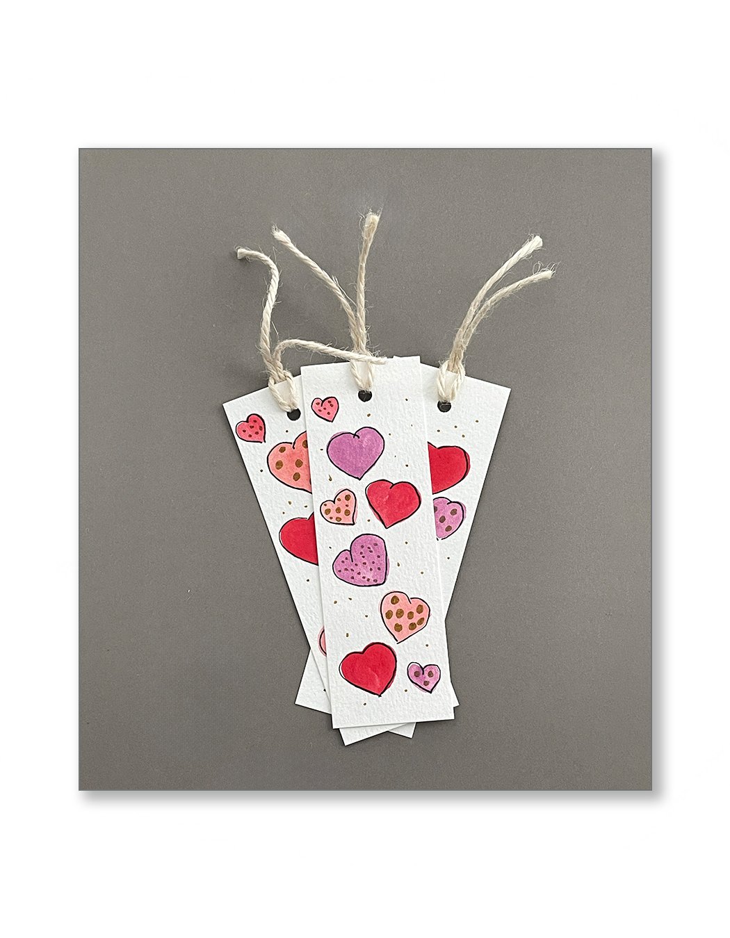 Pink and Red Heart Watercolor Bookmark Set