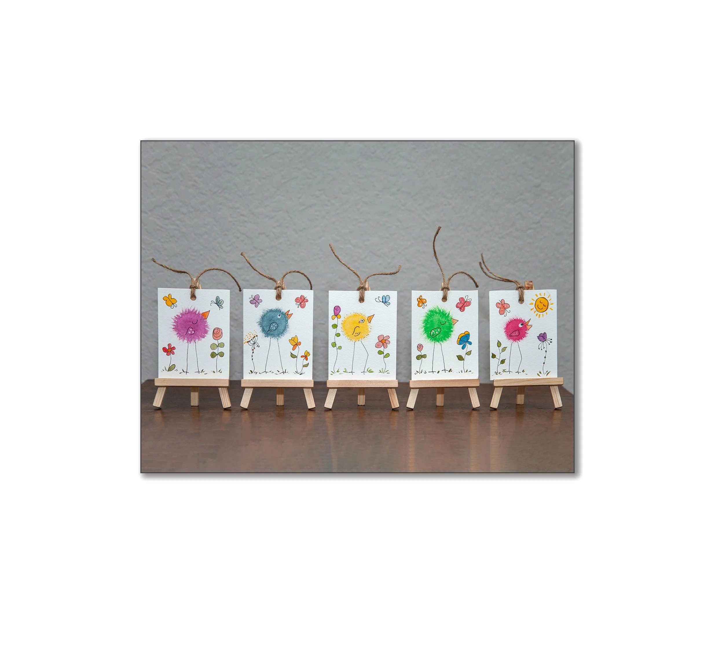 Whimsical Fluffy Bird Watercolor Gift Tags
