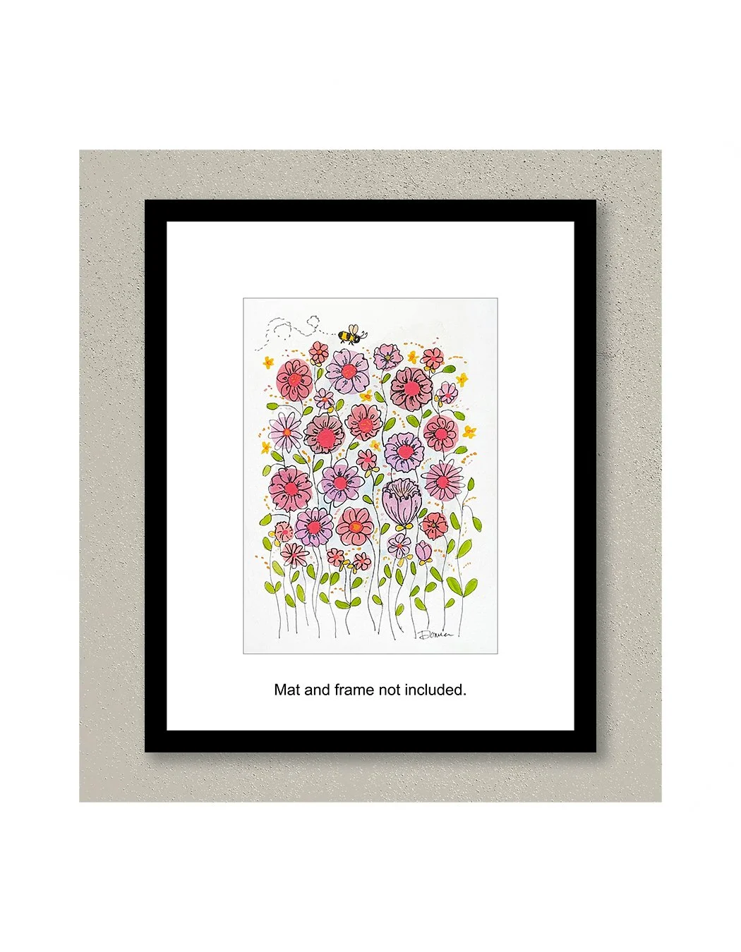 Persimmon Whimsical Floral Watercolor Painting Framed