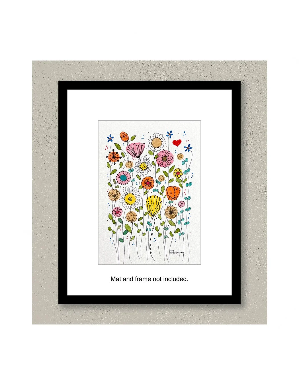 Meadow Whimsical Watercolor Floral Painting Framed