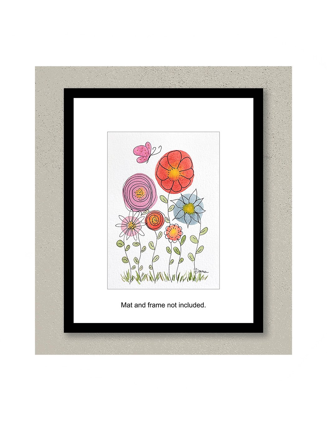 My Garden Whimsical Floral Watercolor Painting Framed