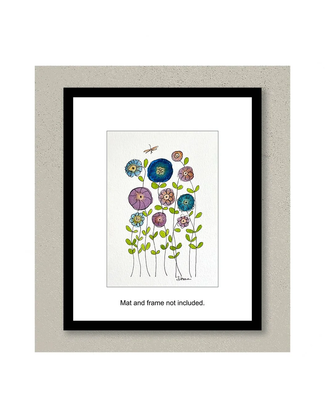 Delightful Whimsical Floral Watercolor Painting Framed