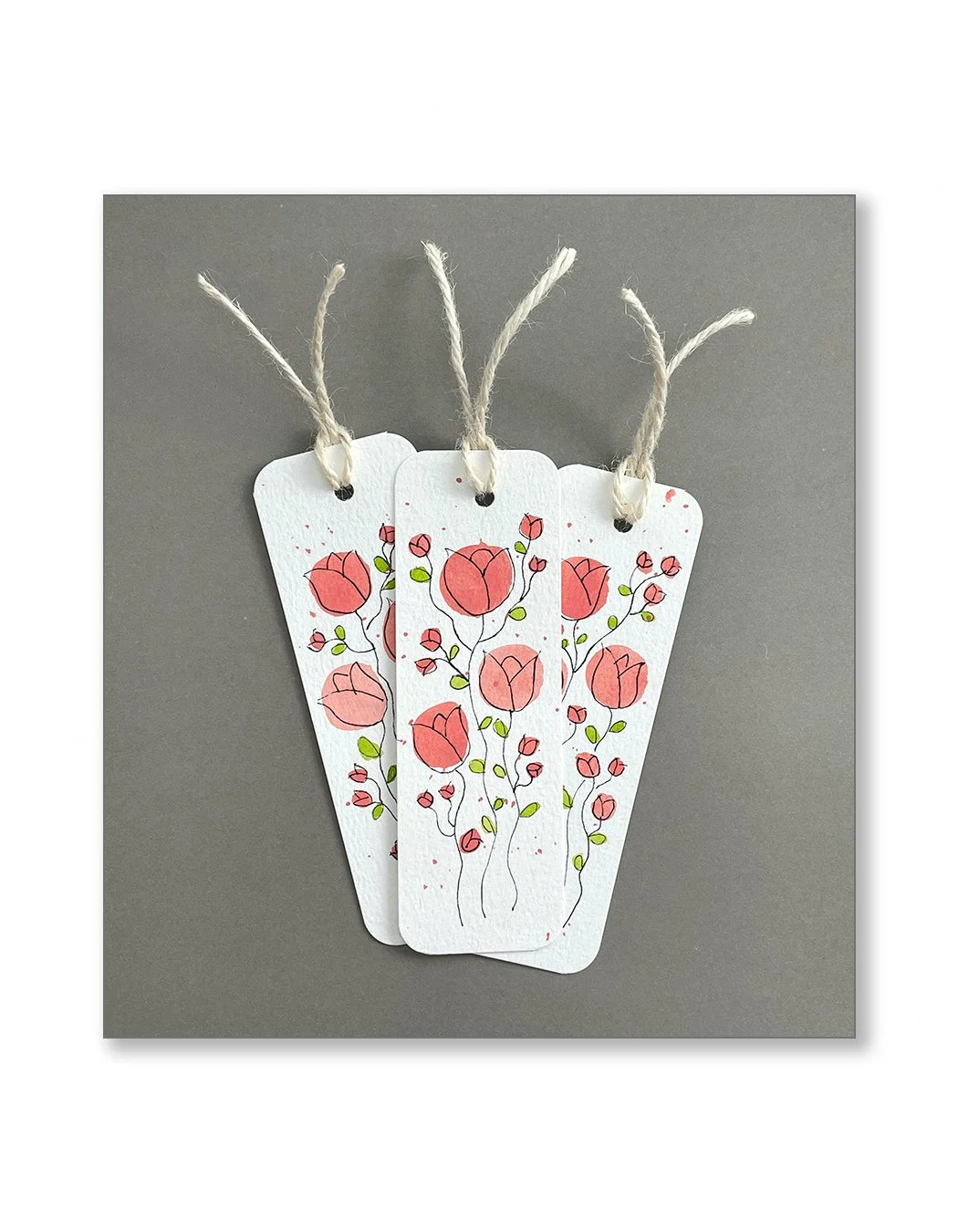 Pink Tulip Watercolor Bookmark Set