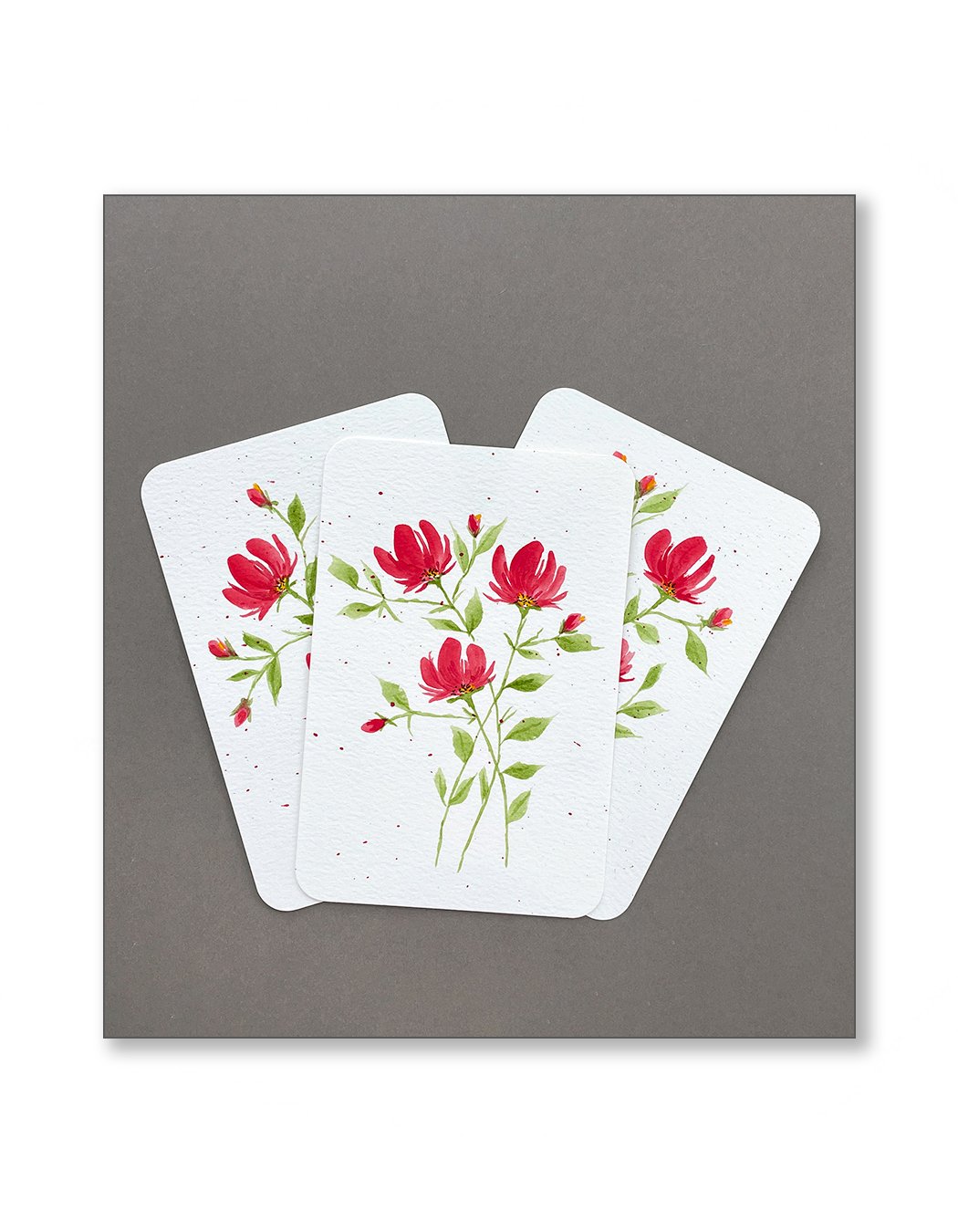 Red Floral Watercolor Notecard Set