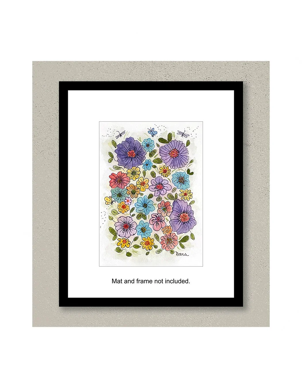 Blooming Beauties Whimsical Floral Watercolor Painting with Frame
