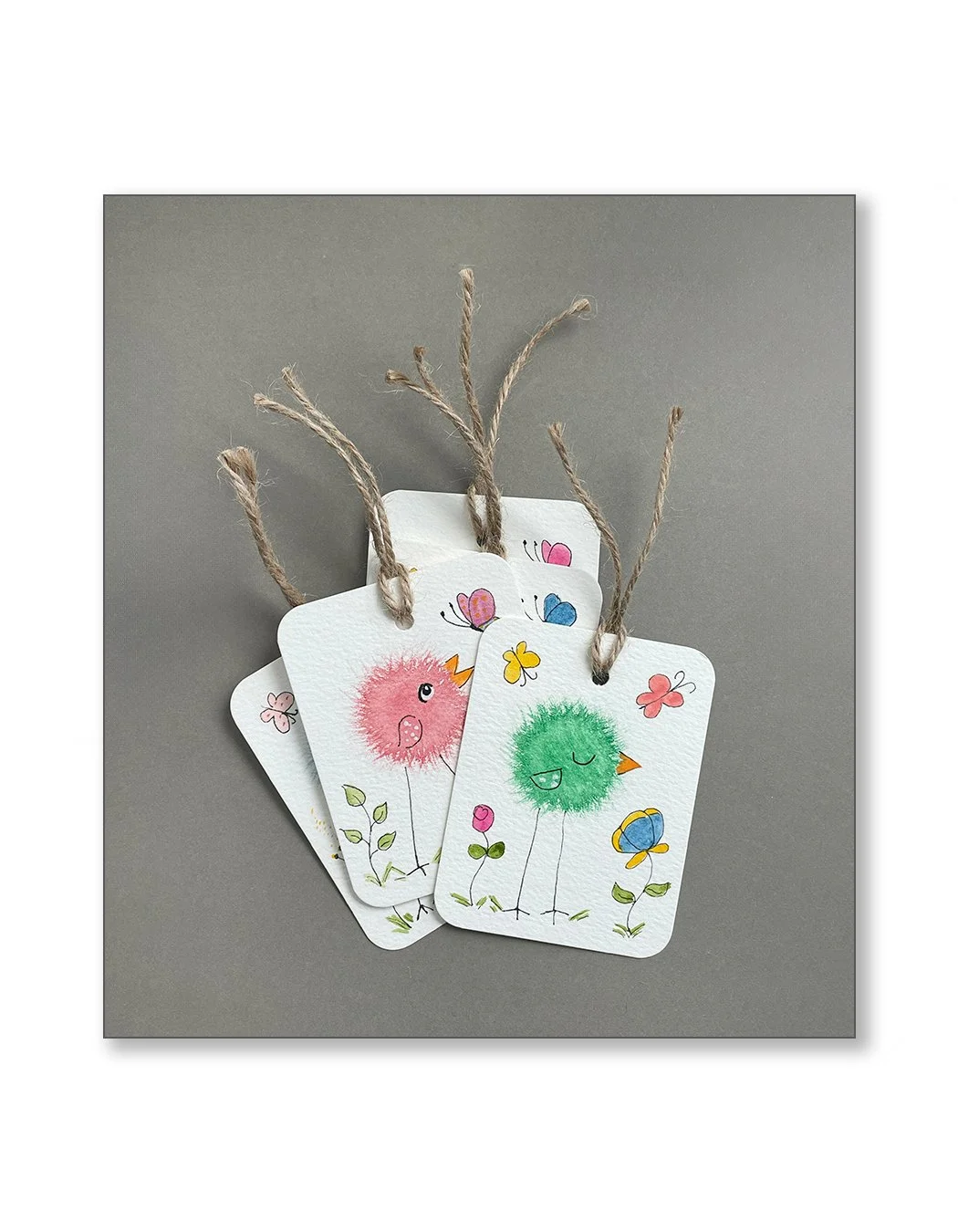 Fluffy Bird Watercolor Gift Tag Set
