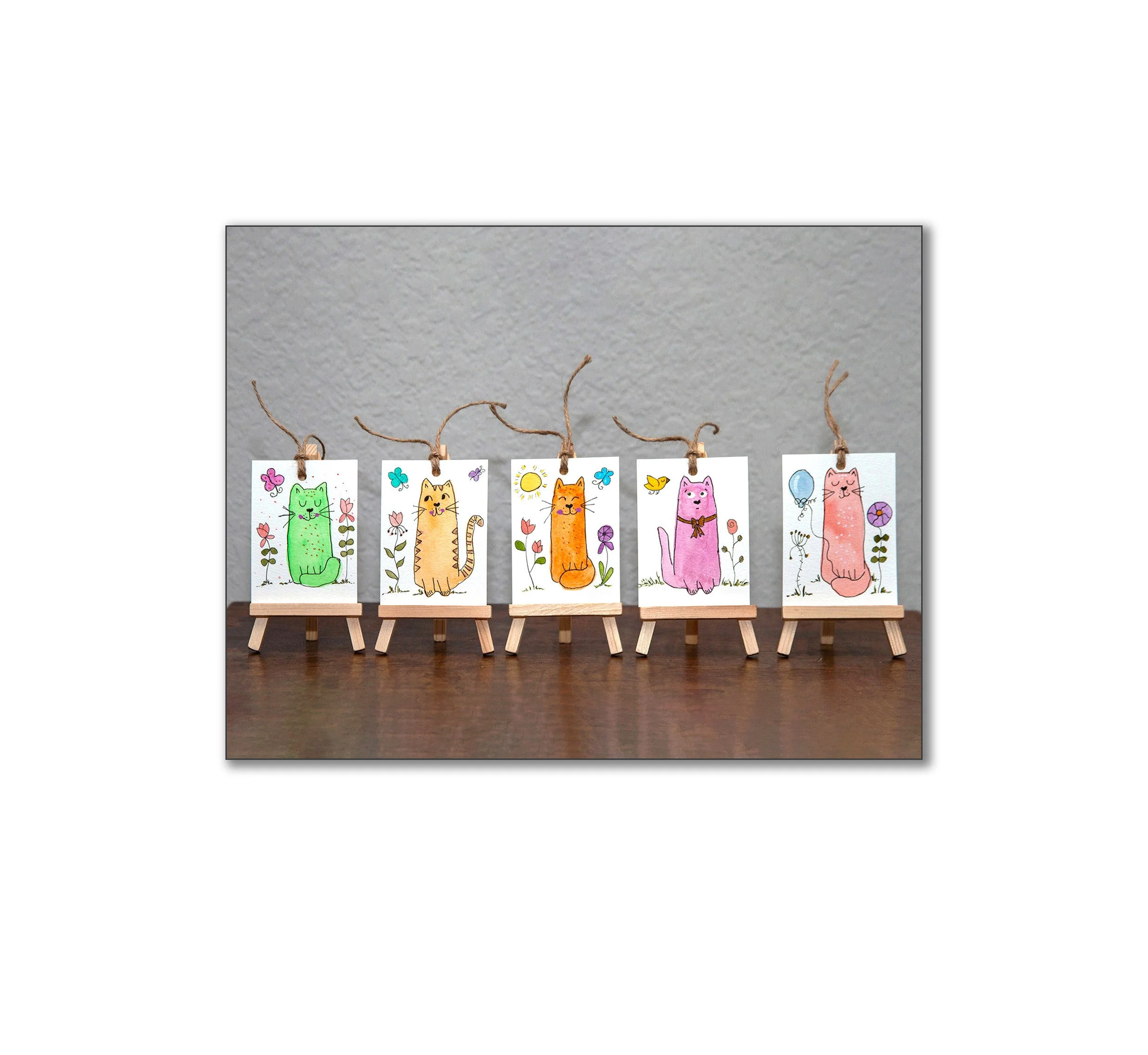 Whimsical Cat Watercolor Gift Tags