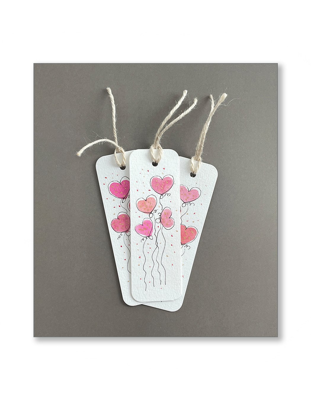 Pink Heart Balloon Watercolor Bookmark Set