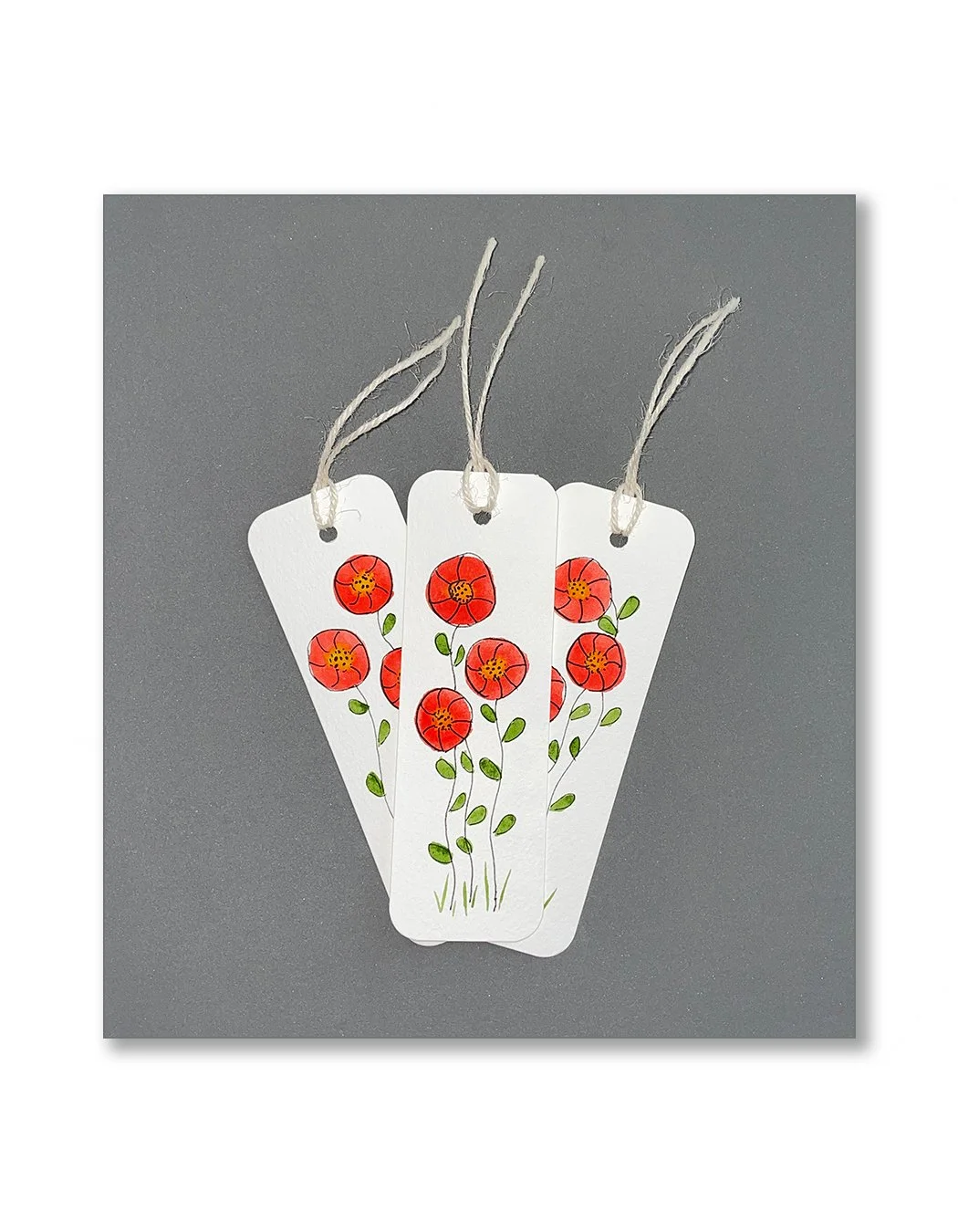 Red Button Flower Watercolor Bookmark Set
