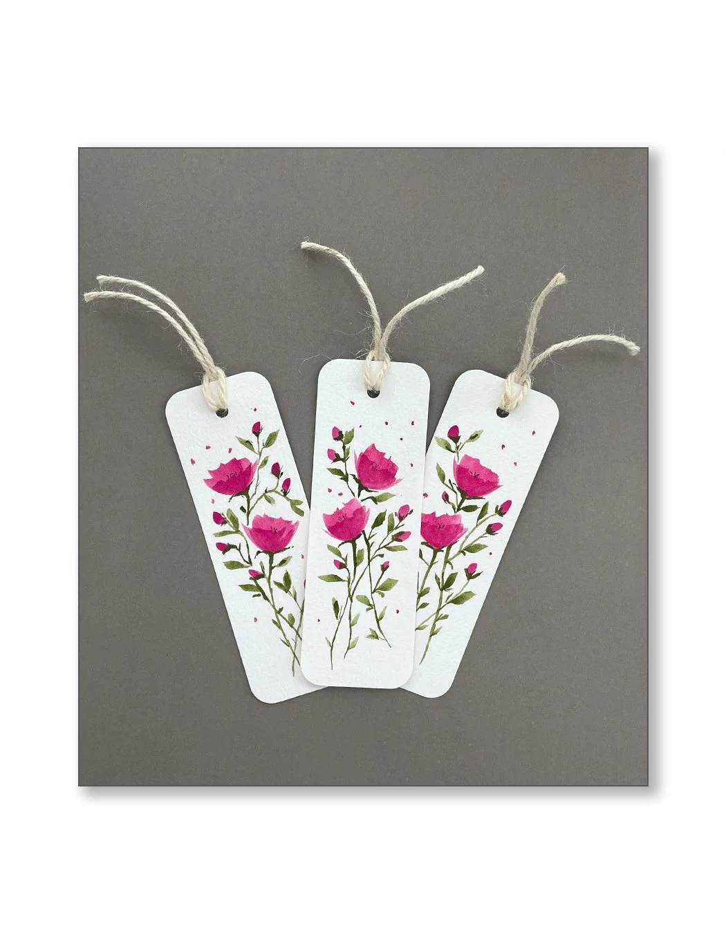 Raspberry Floral Watercolor Bookmark Set