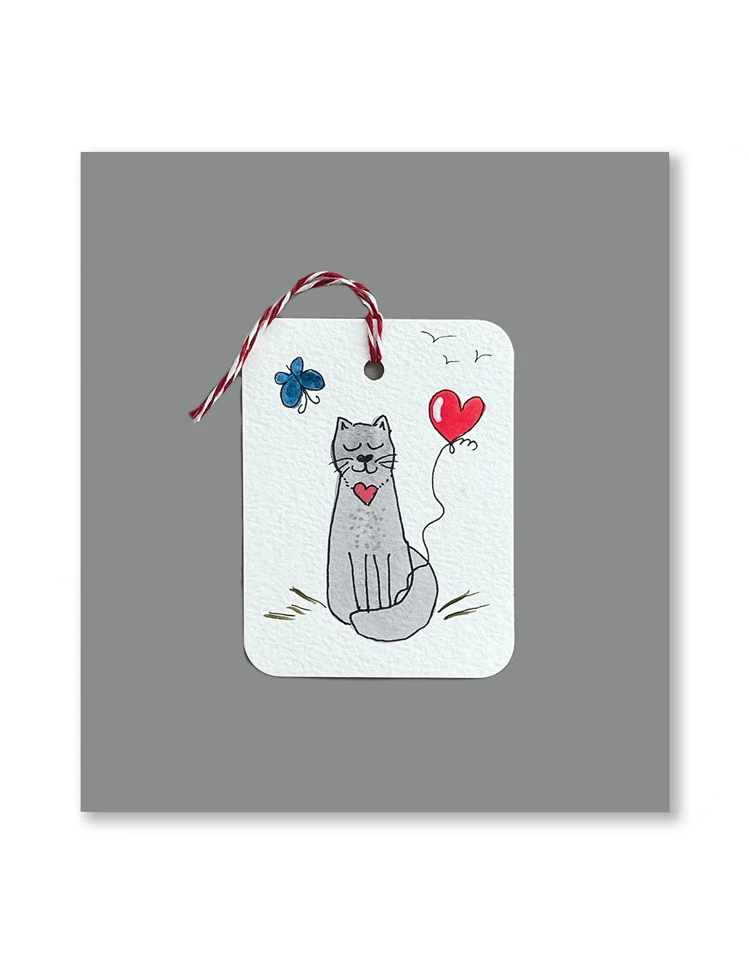 Kitty and Heart Balloon Watercolor Gift Tags