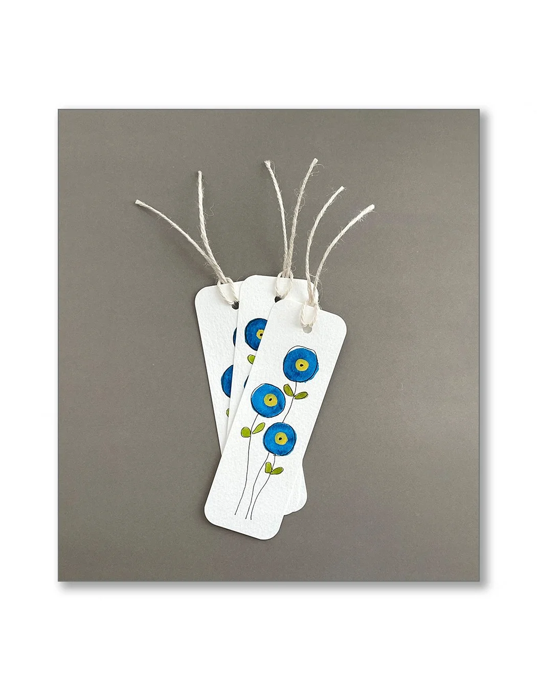 Blue Button Flower Watercolor Bookmark Set