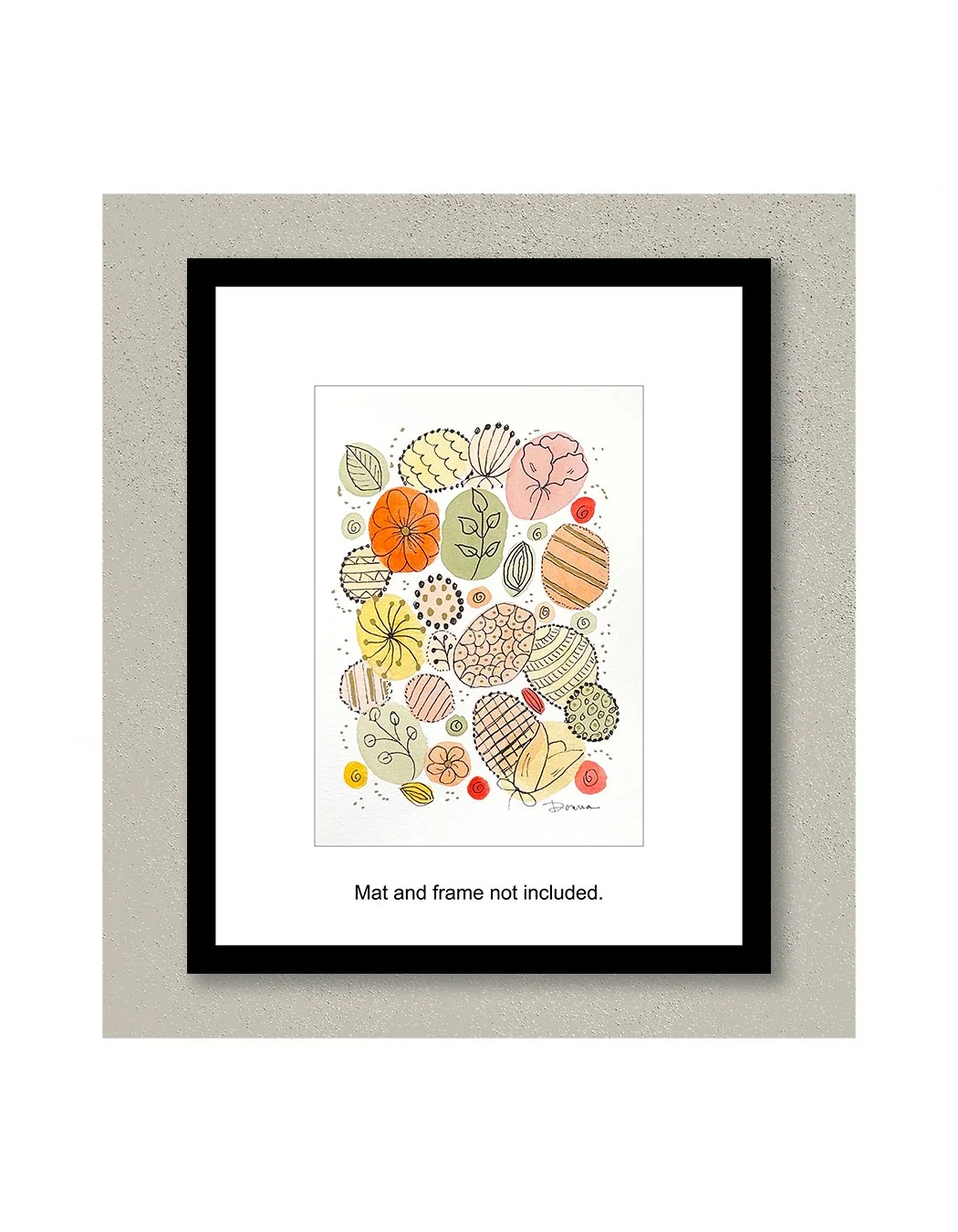 Garden Party Whimsical Watercolor Painting Framed