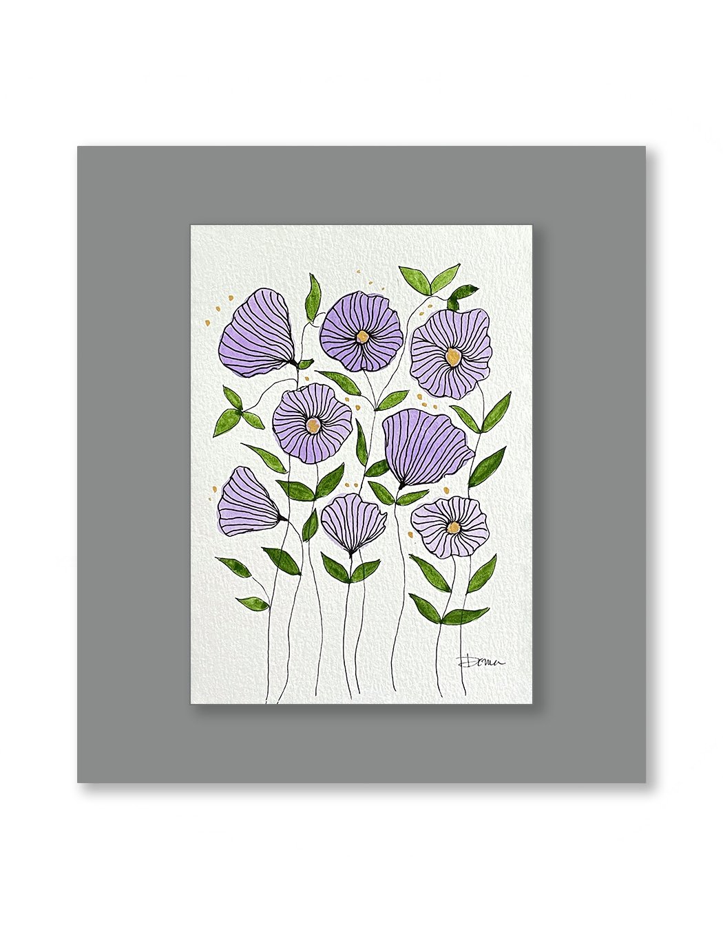 Violet Whimsical Floral Watercolor Painting