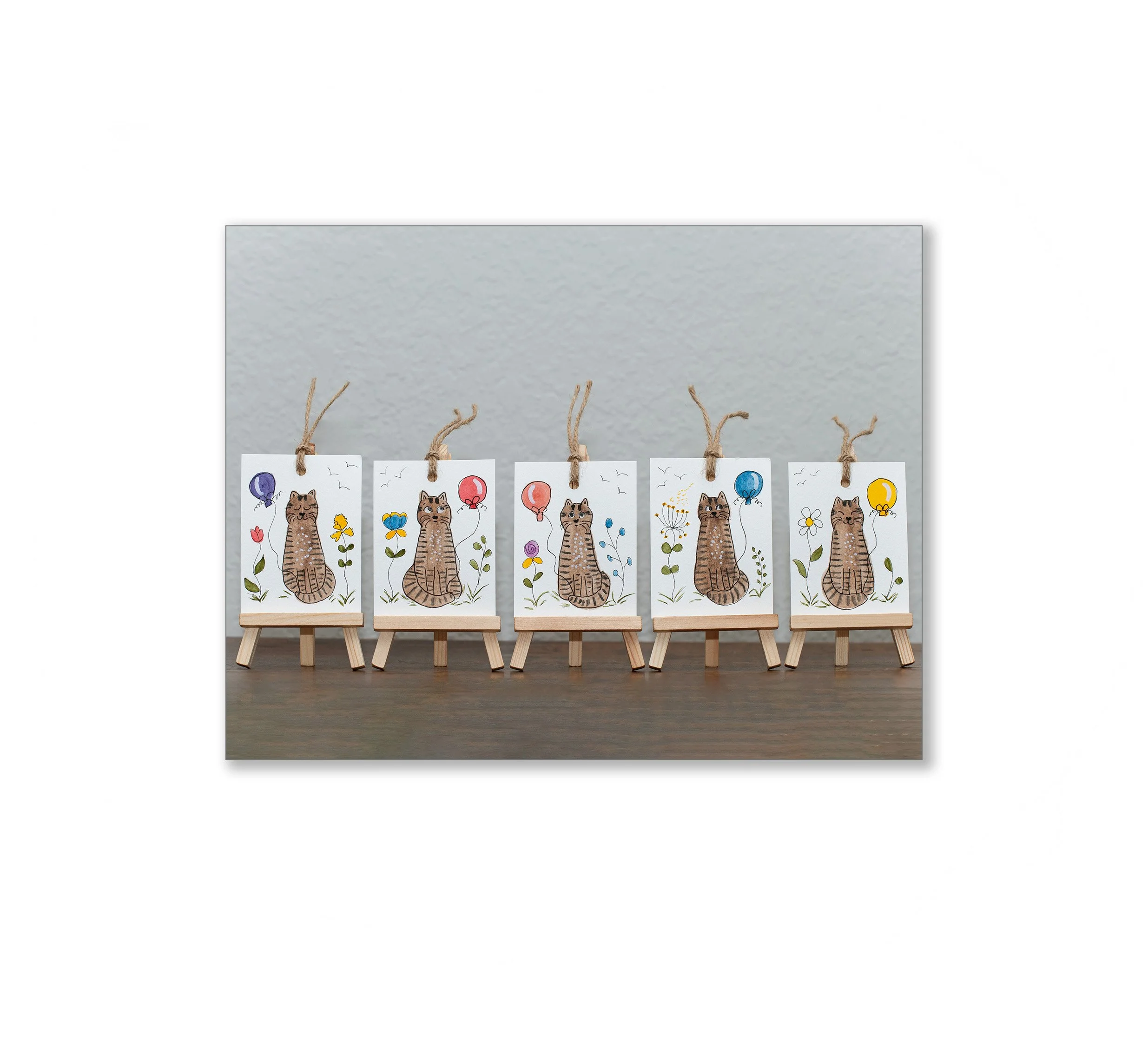 Whimsical Tabby and Balloon Watercolor Gift Tags