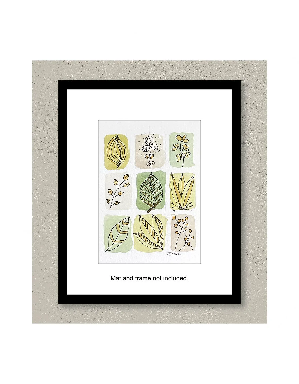 Leaves of Gold Whimsical Watercolor Painting Framed