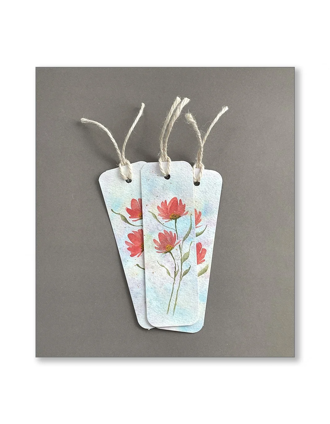 Coral Flower Watercolor Bookmark Set