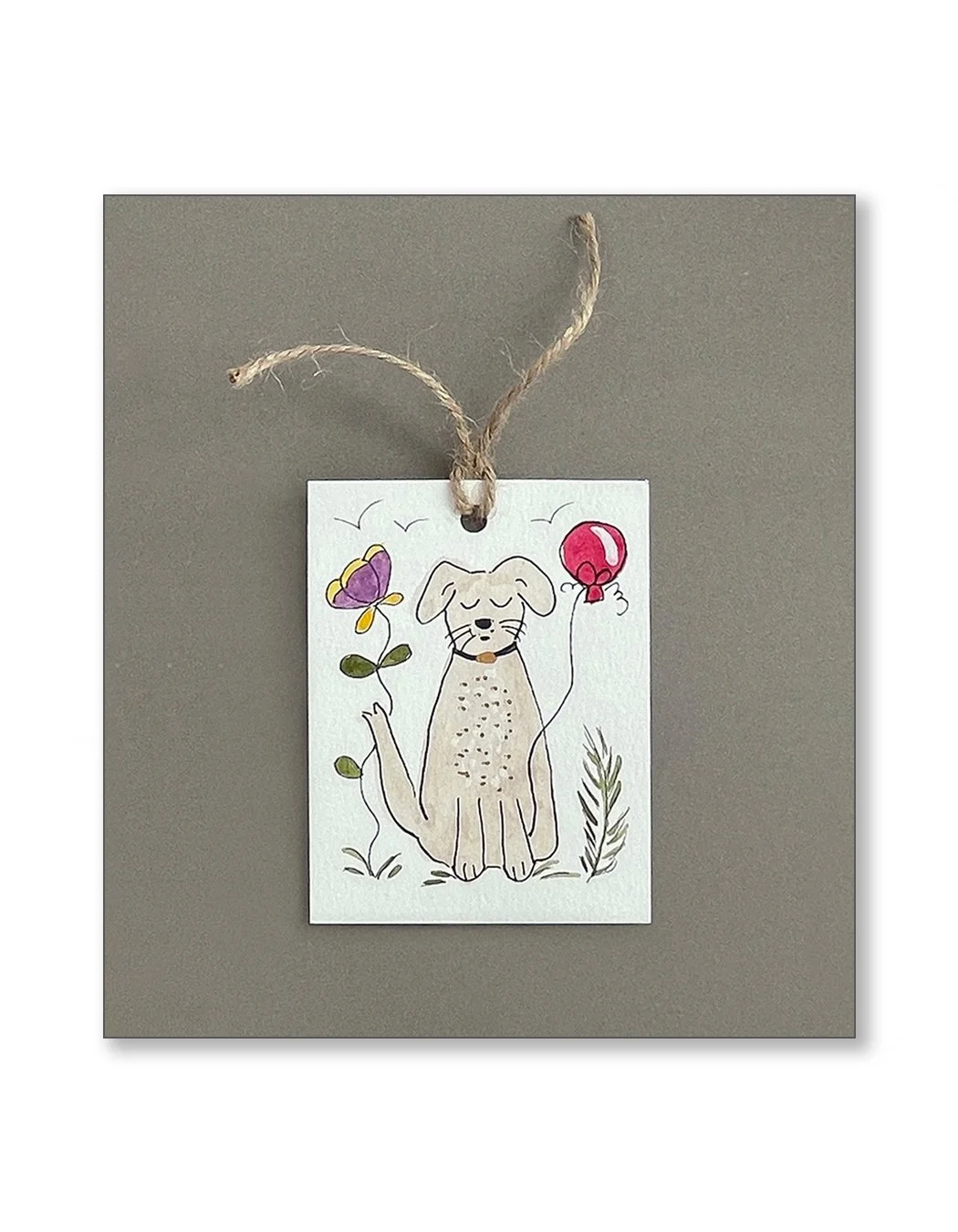 Tan Lab and Balloon Gift Watercolor Tags