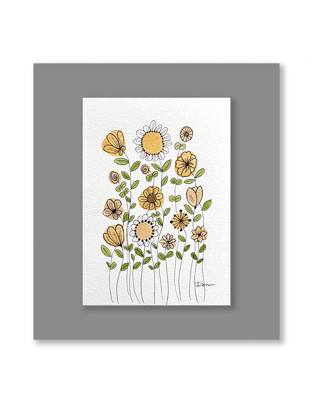 Luna Whimsical Watercolor of Gold Flowers