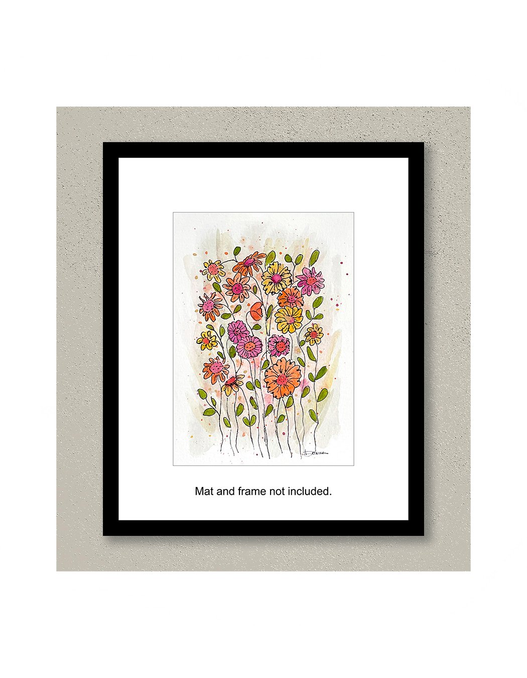Fun Flowers Whimsical Floral Watercolor Painting Framed